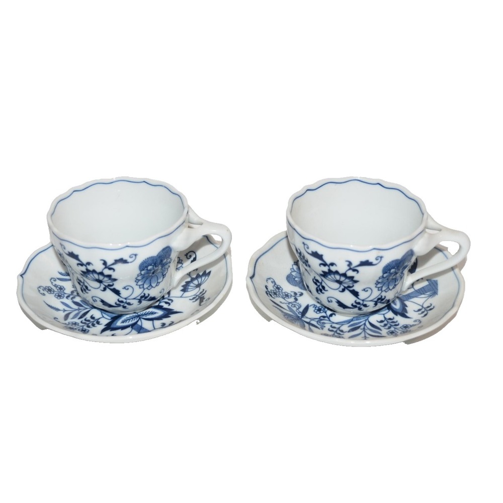 Blue Danube Blue Onion Coffee Tea cups and Saucers Set of 2 Vtg Japan